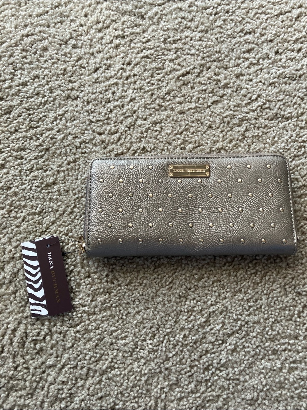 Dana Buchman Metallic Gray Zip-Around Studded Wallet